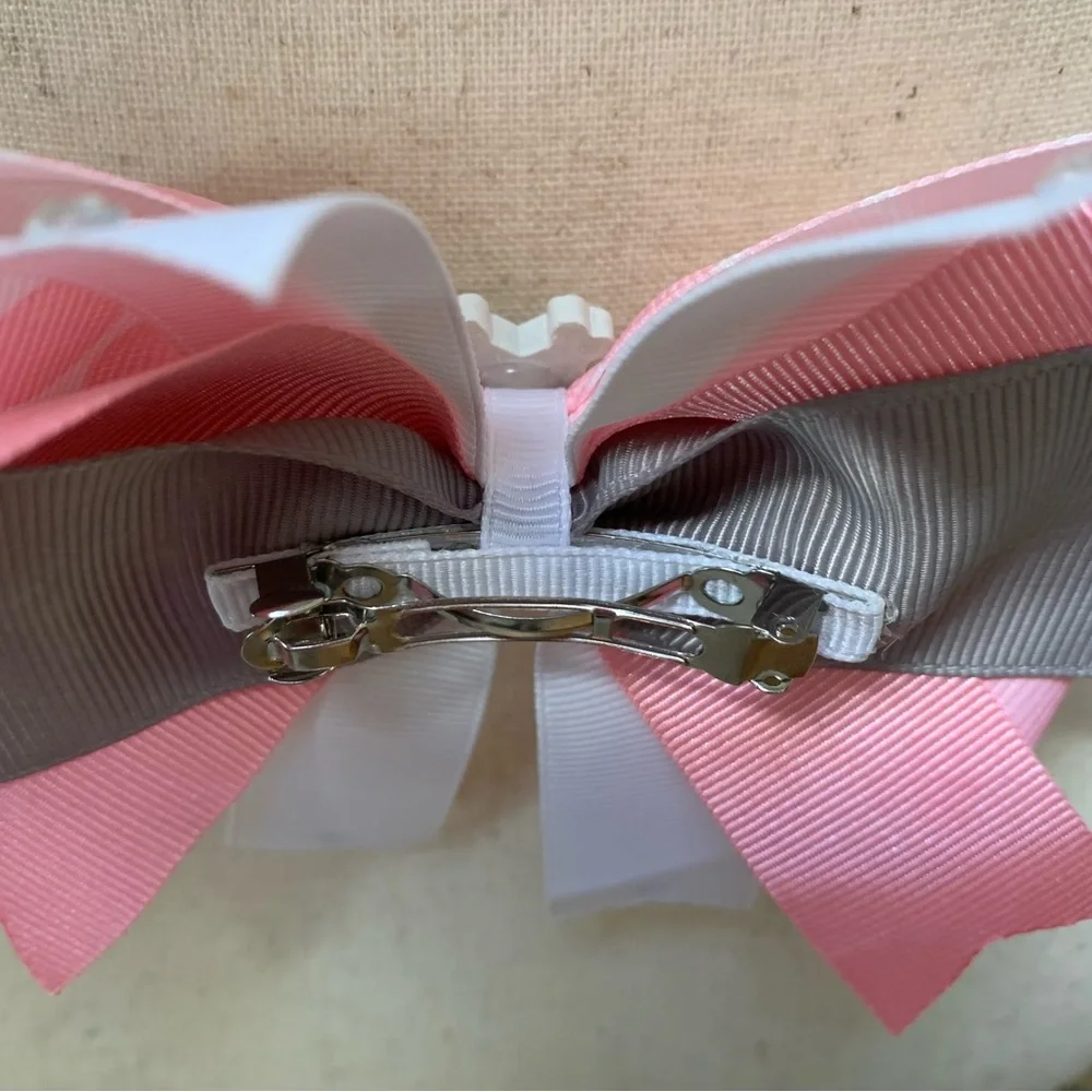Artisan Hand Crafted Pink Hair Bow Snowflake Winter Theme Print